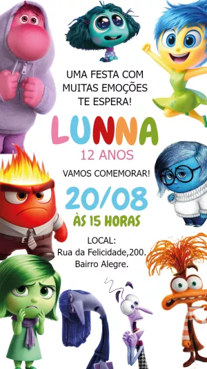 Convite Aniversário Divertida Mente 2 com Emoções para Editar
