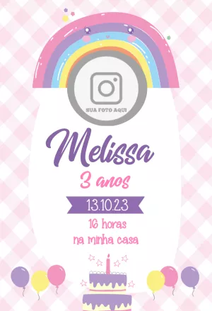 Convite Aniversário Arco-íris com Foto para Editar Online