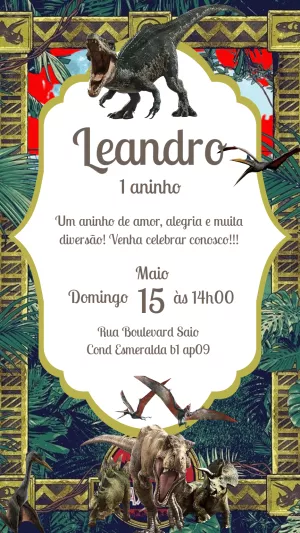 Convite Aniversário Jurassic Park com Dinossauros para Editar