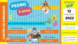 Convite Mundo Bita Cartão de Embarque para Editar Online