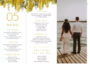 Menu de Casamento Floral Amarelo com Foto para Editar Online
