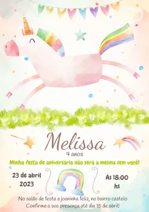 Convite de Aniversário Unicórnio Mágico para Editar Online