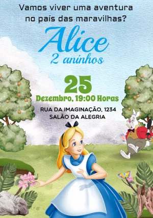 Convite Aniversário Alice no País das Maravilhas para Editar