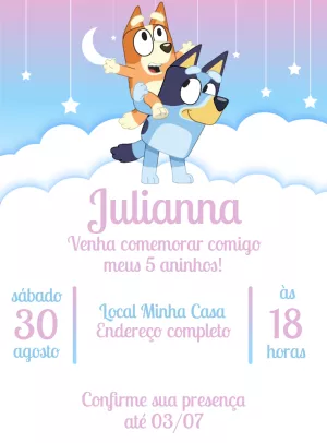Convite de Aniversário Bluey com Personagens para Editar Online