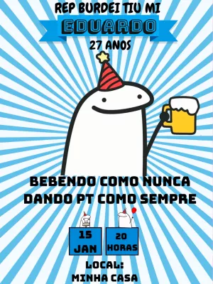 Convite de Aniversário Flork Meme com Cerveja para Editar