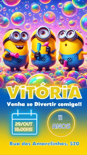 Convite de Aniversário Minions para Editar Online