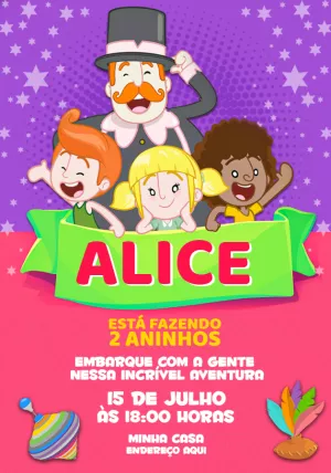Convite de Aniversário Mundo Bita com Personagens para Editar