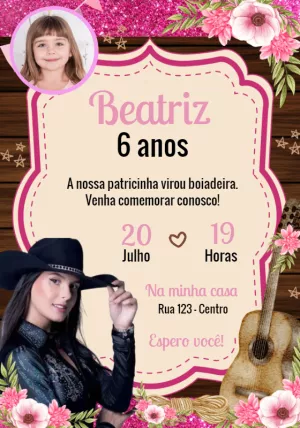 Convite Aniversário Boiadeira Ana Castela com Foto para Editar