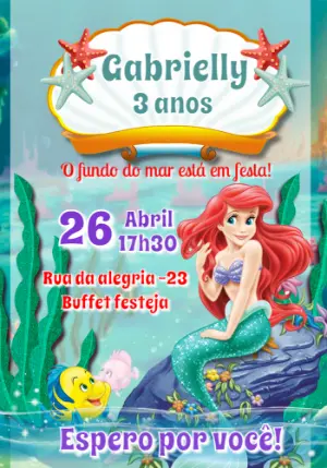 Convite de Aniversário Pequena Sereia para Editar Online