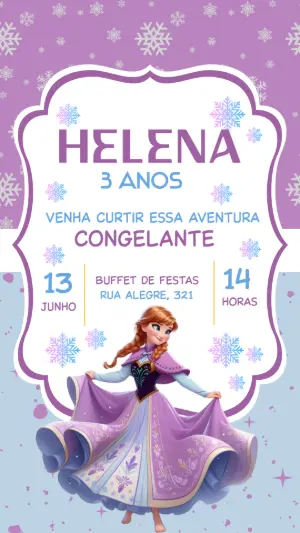 Convite Aniversário Anna Frozen para Editar Online
