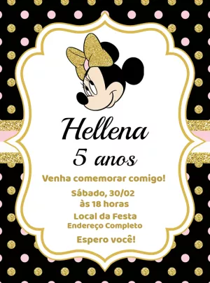 Convite Aniversário Minnie Mouse Glitter para Editar Online