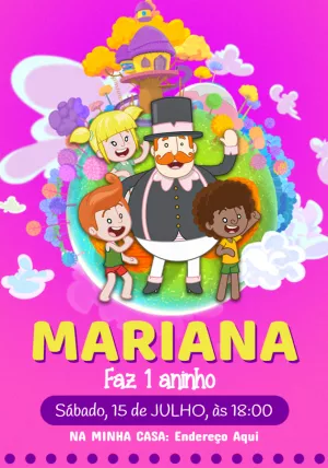 Convite Aniversário Mundo Bita com Personagens para Editar Online