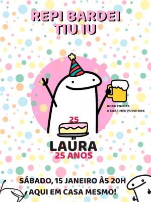 Convite Aniversário Flork Rosa Divertido para Editar