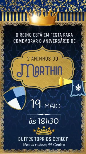 Convite de Aniversário Príncipe Realeza Editável Online