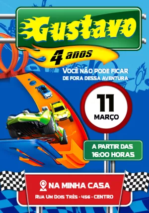 Convite de Aniversário Hot Wheels com Carros para Editar Online