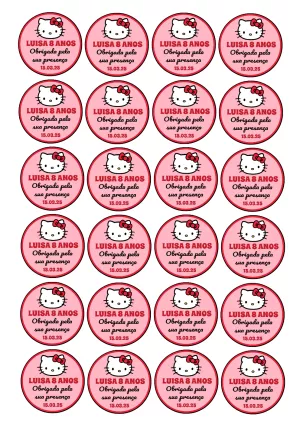 Tag de Aniversário Hello Kitty para Editar e Imprimir