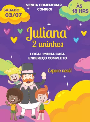 Convite de Aniversário Mundo Bita com Personagens para Editar