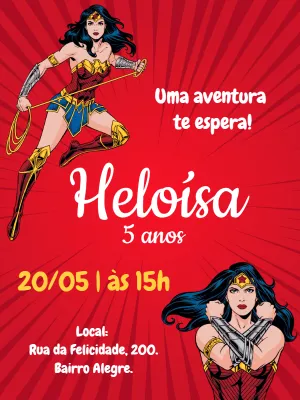 Convite de Aniversário Mulher Maravilha para Editar Online