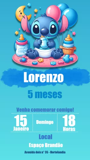 Convite de Mesversário do Stitch Baby para Editar Online