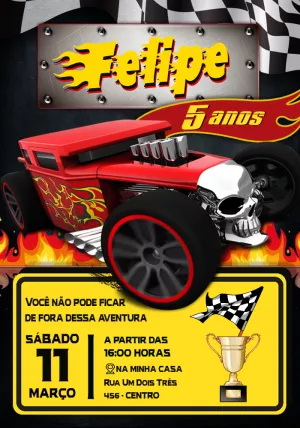 Convite Aniversário Carros de Corrida Editável Online