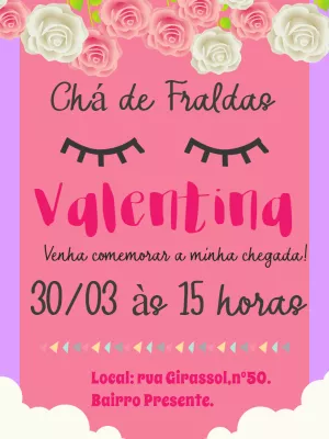Convite Chá de Fraldas Floral com Cílios para Editar Online