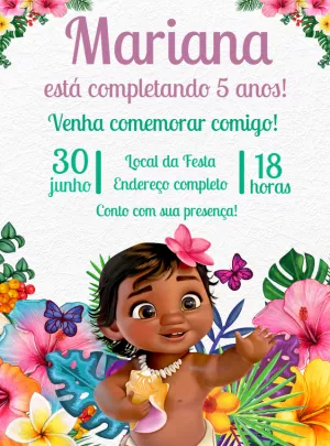 Convite Aniversário Moana Bebê para Editar Online