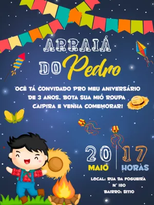 Convite Aniversário Festa Junina Menino Caipira para Editar
