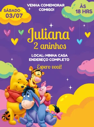 Convite Aniversário Ursinho Pooh com a Turma para Editar