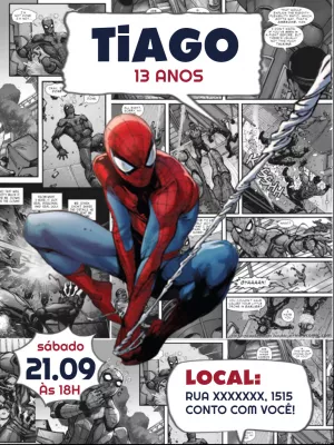 Convite Aniversário Homem Aranha Quadrinhos para Editar Online
