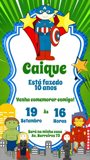 Convite de Aniversário Vingadores com Heróis para Editar Online