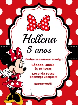 Convite de Aniversário Minnie Vermelha para Editar Online