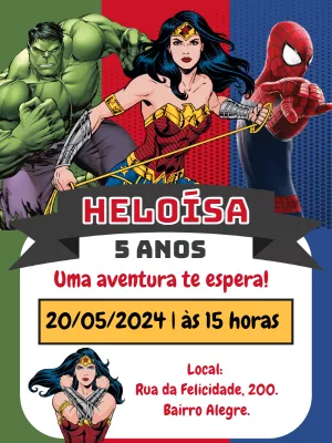 Convite Aniversário Super Heróis e Heroínas para Editar