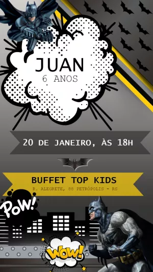 Convite de Aniversário Batman para Editar e Imprimir Online