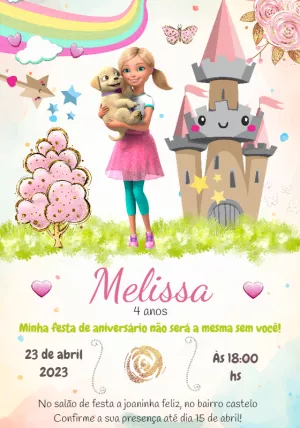 Convite de Aniversário Barbie Castelo Encantado para Editar
