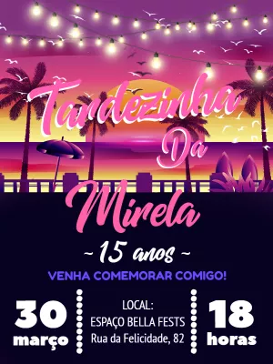 Convite de Aniversário Tardezinha com Tema Praia para Editar
