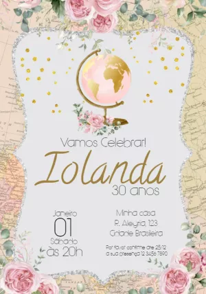 Convite de Aniversário Viagem Floral para Editar Online