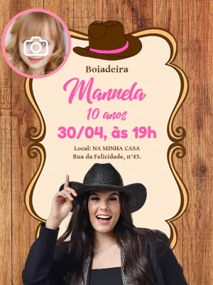 Convite Aniversário Boiadeira com Foto para Editar Online