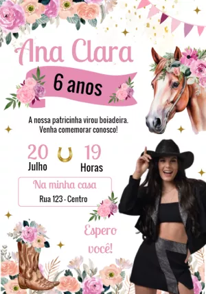 Convite Aniversário Boiadeira Ana Castela para Editar Online
