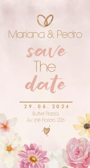 Convite Save the Date Casamento Floral para Editar Online