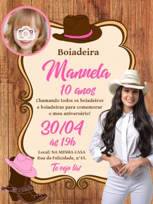 Convite Aniversário Boiadeira com Foto para Editar