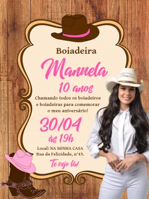 Convite de Aniversário Boiadeira com Foto para Editar Online