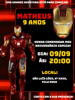 Convite de Aniversário Homem de Ferro para Editar Online