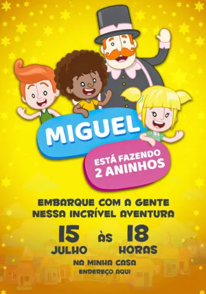 Convite de Aniversário Mundo Bita com Personagens para Editar