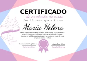 Certificado de Massagem Modeladora Editável para Imprimir