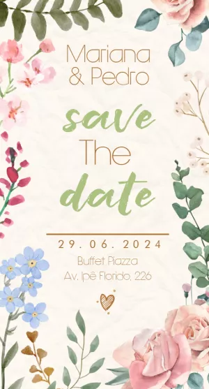 Save the Date Casamento Floral para Editar Online
