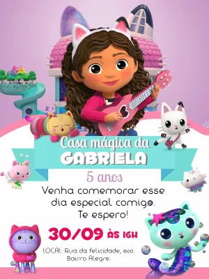 Convite Aniversário Casa Mágica da Gabby para Editar Online