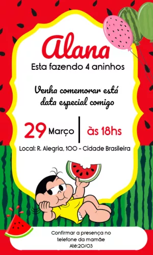 Convite de Aniversário Magali Melancia para Editar Online