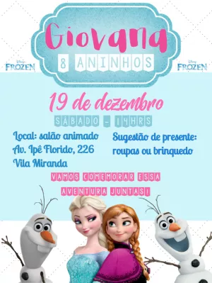 Convite Aniversário Frozen com Personagens para Editar Online