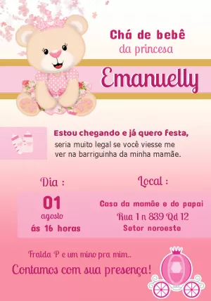Convite Chá de Bebê Ursinha Princesa para Editar Online