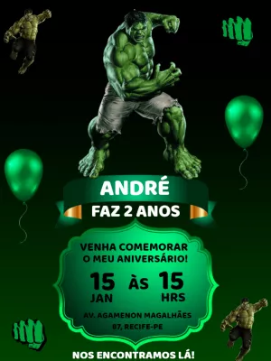 Convite de Aniversário do Hulk para Editar Online